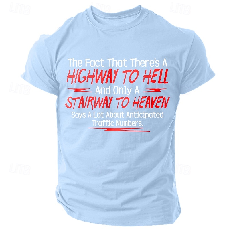 Men's Funny Graphic T-Shirt - Highway To Hell, Stairway To Heaven Traffic Numbers Pun Short Sleeve3