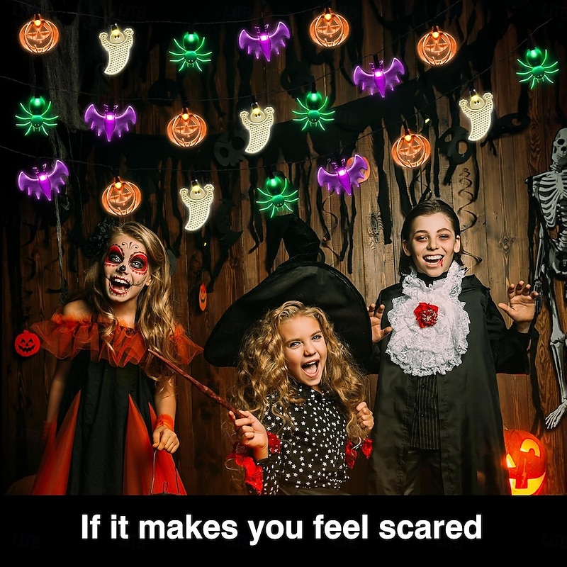 Solar Halloween String lights Outdoor Waterproof Ghost Light 6.5m 30LEDs Lighted Pumpkin Bat Ghost Spider Outdoor Decor Solar Halloween Lights for Family Party Patio Decoration3