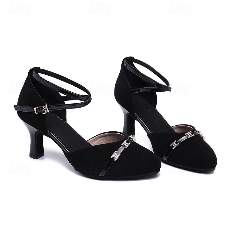 Women's Modern Dance Shoes Performance Prom Ballroom Dance Party Collections Heel Crystal / Rhinestone Cuban Heel Buckle Adults' Black3