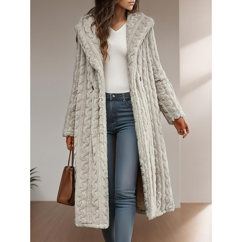 Women's Winter Coat Street Daily Wear Going out Fall Winter Long Coat Loose Fit Warm Breathable Comtemporary Stylish Casual Jacket Long Sleeve Solid Color Knit Light Grey