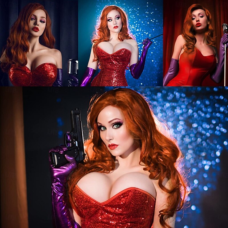 Wigs for Jessica Rabbit Costume Copper Red Mermaid Long Wavy Wigs for Women Halloween Party Daily Use4