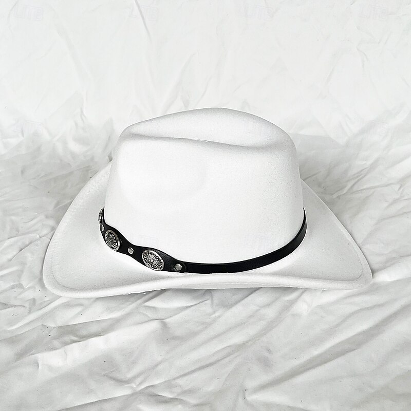 White Western Cowboy Hat Women's Men's Curly Cowboy Girl Fedora With Leather Fedora Toca Toca Rider Hat4
