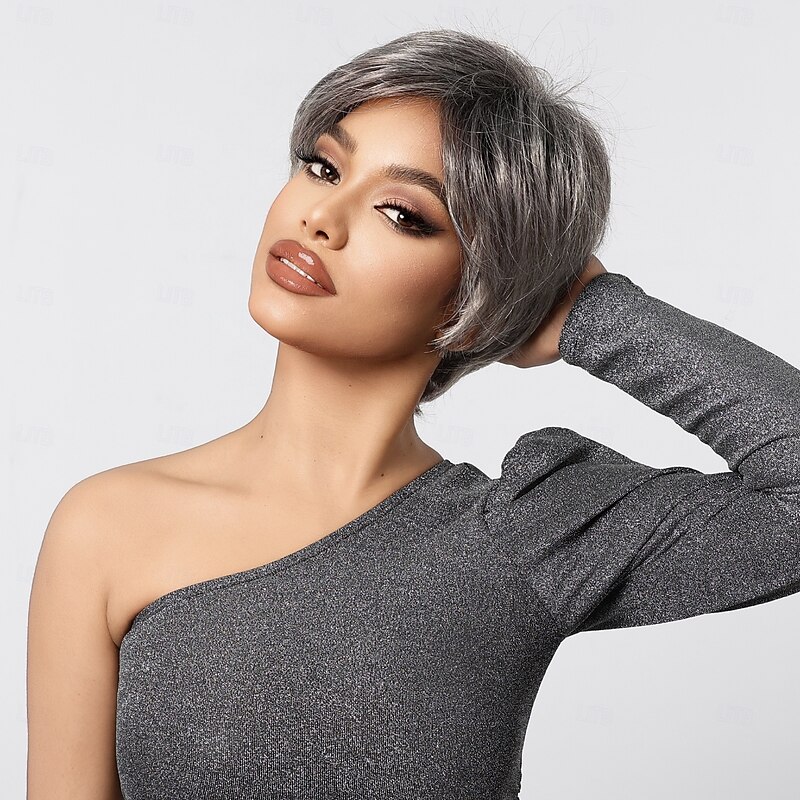 Synthetic Wig Uniforms Career Costumes Princess Straight kinky Straight Middle Part Layered Haircut Machine Made Wig 10 inch Grey Synthetic Hair Women's Cosplay Party Fashion Gray3