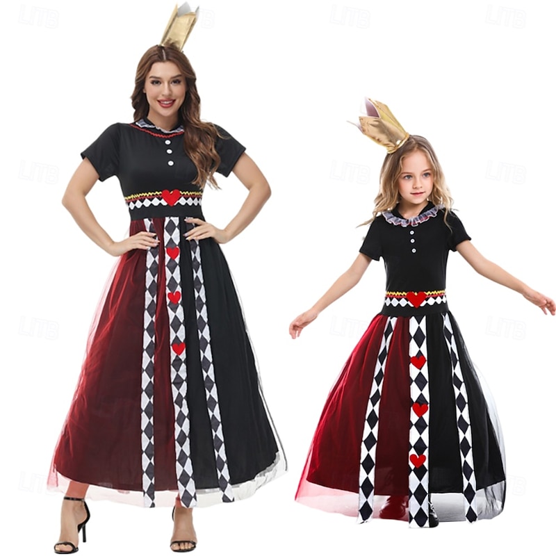 Alice in Wonderland Fairy Tale Queen of Hearts The Red Queen Venom Dress Halloween Group Family Costumes Kid's Adults' Women's Girls' Cosplay Performance Party / Evening Halloween Carnival Masquerade