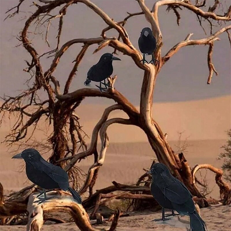 3pcs Realistic Black Crow Feather Halloween Decoration Props Set - Spooky Indoor and Outdoor Decor