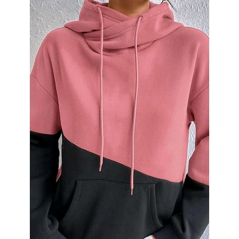 Women's Hoodie Sweatshirt Casual Color Block Street Dailywear Hoodie Patchwork Pocket Long Sleeve Pink Blue Brown Green Fall Winter3