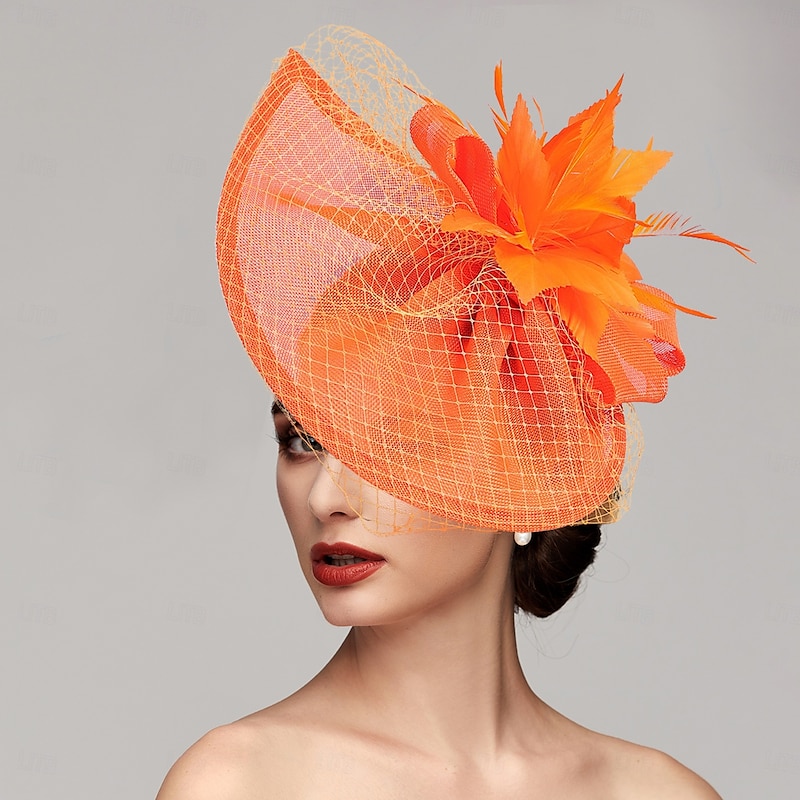 Fascinators Polyester Artificial feather Veil Hat Formal Elegant With Feather Net Headpiece Headwear Fascinators Race Day Dress4