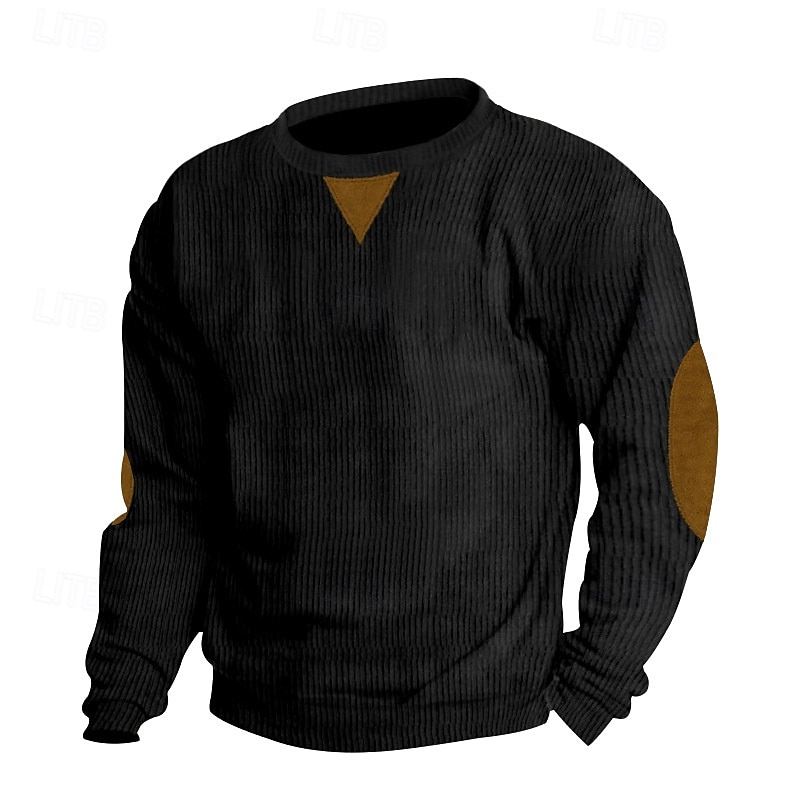 Men's Sweatshirt Apricot Black Wine Army Green Brown Crew Neck Color Block Patchwork Ribbed Textured Sports & Outdoor Daily Holiday Corduroy Streetwear Basic Casual Spring &  Fall Clothing Apparel