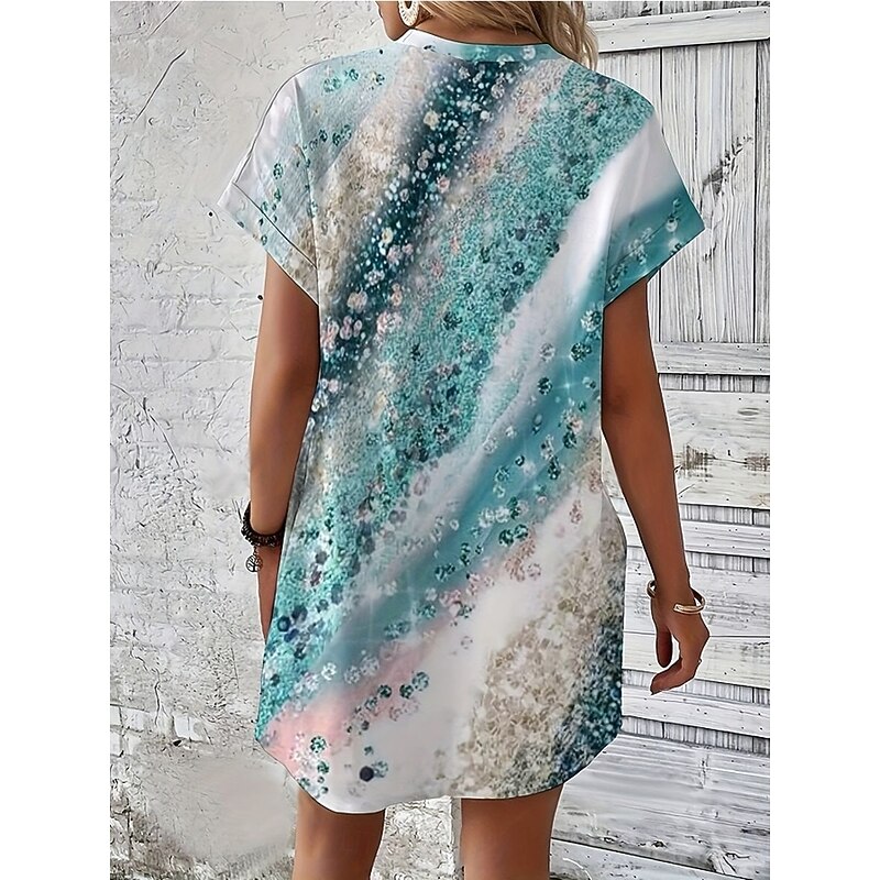 Women's Casual Dress Sundress Abstract Marble Pocket Crew Neck Elbow Sleeve Mini Dress Hawaiian Stylish Daily Date Short Sleeve Summer Spring2