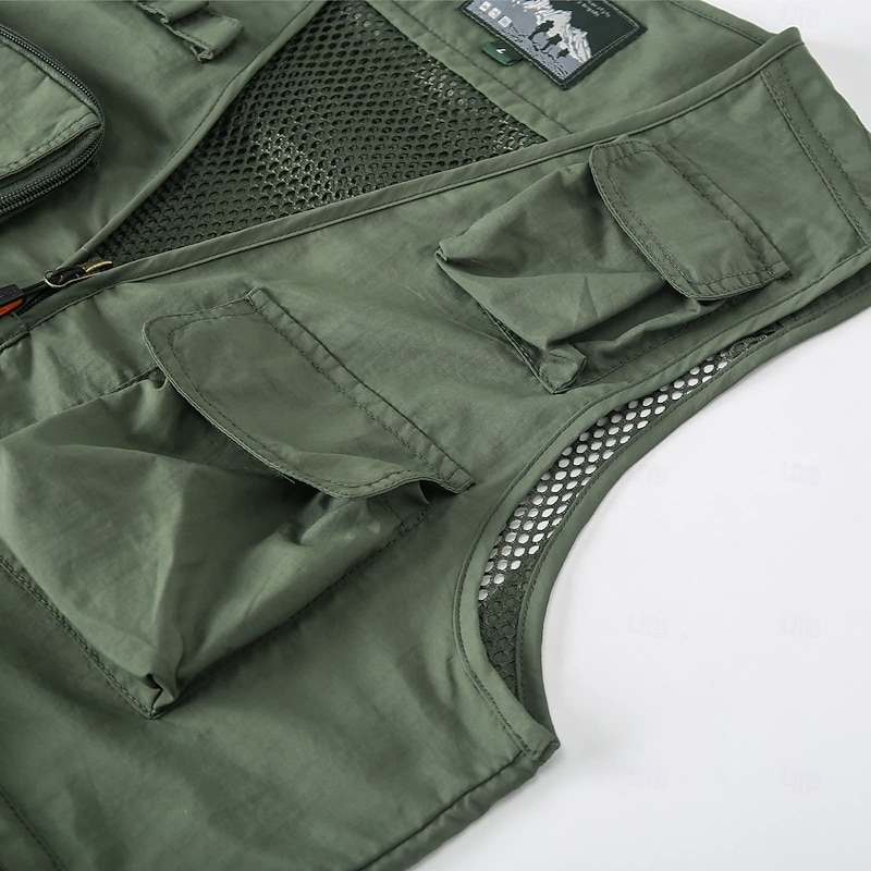 Men's Camo / Camouflage Vest Waistcoat Gilet Tactical Practical Removable Casual Sports Outdoor Fishing Photography Side Pockets Quick Dry Mesh Fall Winter Collarless Sleeveless Army Green3