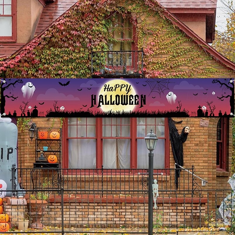 Happy Halloween Banner Halloween Party Signs Banner Decorations Giant Hallowmas Day Celebrate Supplies Fence Yard Porch Huge Sign Outdoor Decorations Photo Backdrop3