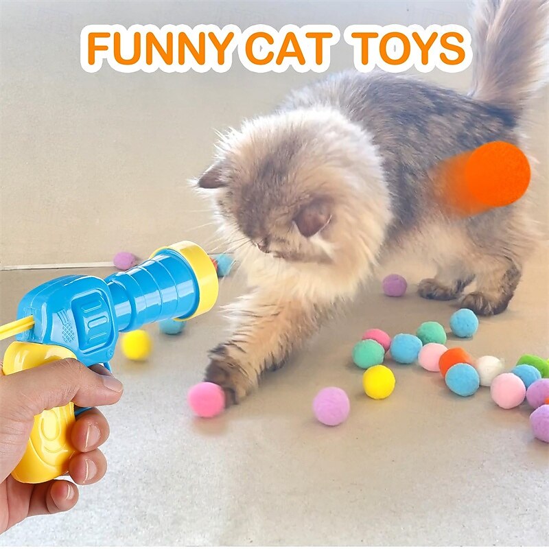 31Pcs Cat Ball Toy Launcher Gun Cat Balls Fetch Toy 30Pcs Plush Fuzzy Balls Launcher Cat Toy for Cats with 1 Gun Funny Interactive Cat Toys for Bored Indoor Adult Cats Cute Kitten Kitty Toys3