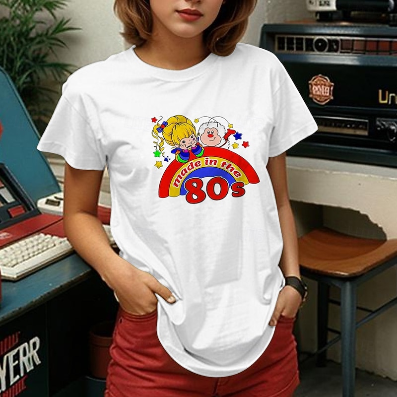 Retro Vintage T-shirt Basic Tee 80s For Women's Adults' Hot Stamping Party Casual Daily Cotton Blend3