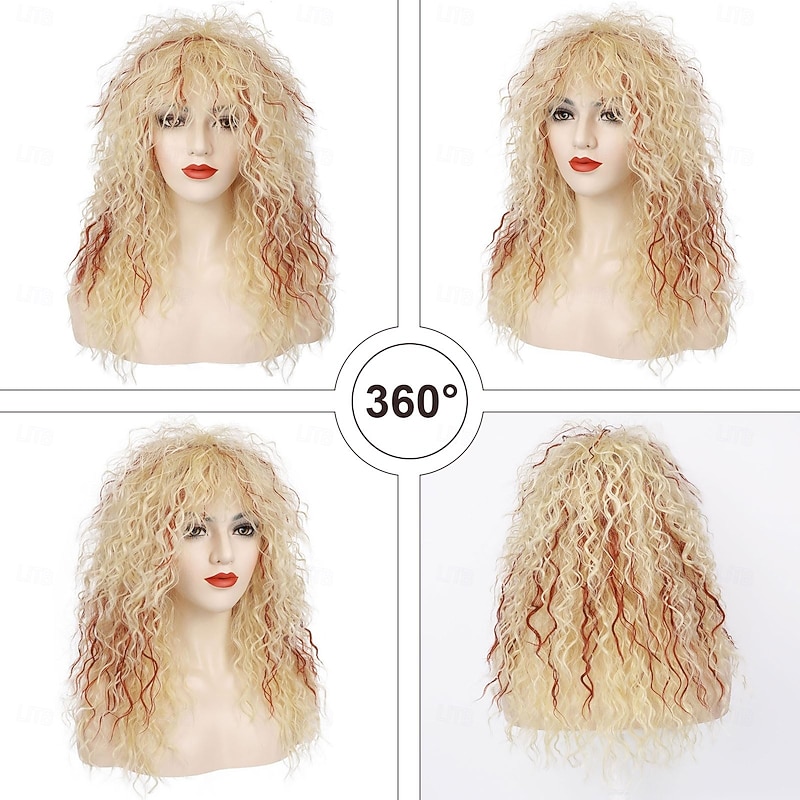 80s Rocker Wig for Men and Women Mullet Wig Long Curly Heavy Metal Funny Wig for Singer Costume Cosplay Carnival 70s Retro Party Hippies Karaoke Halloween Wigs2