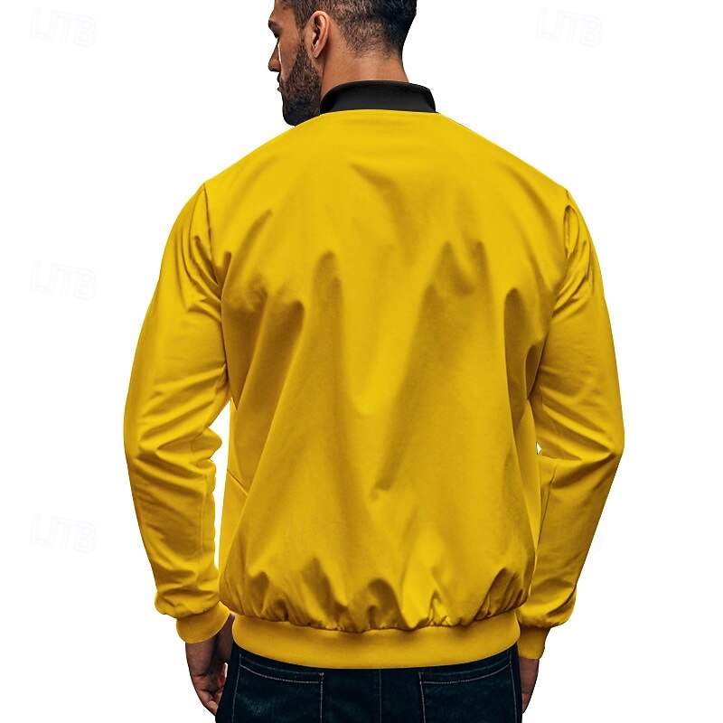 Men's Lightweight Jacket Varsity Jacket Daily Vacation Breathable Patchwork Spring & Fall Color Block Fashion Classic Stand Collar Regular Black Yellow Red Navy Blue Royal Blue Jacket4