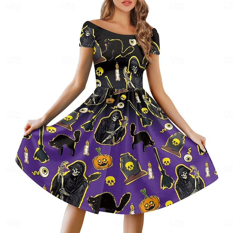 Pumpkin Grim Reaper Skull Skeleton Halloween Dress Costume Sexy Costume Dress Up Adults' Women's Carnival Party / Evening Easy Halloween Costumes Dress Up