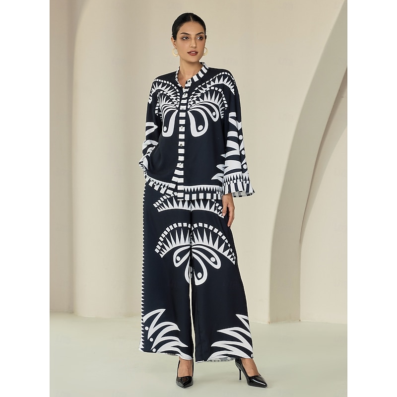 Women's Wide Leg Pants Black Satin Full Length Printing Casual Daily Spring Summer Fall2