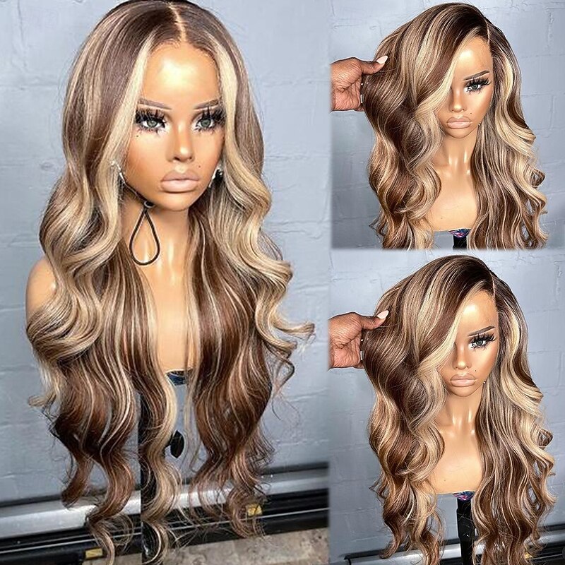 Unprocessed Virgin Hair 13x4 Lace Front Wig Layered Haircut Brazilian Hair Wavy Multi-color Wig 130% 150% Density with Baby Hair Ombre Hair Highlighted / Balayage Hair Glueless For Women Long Human3