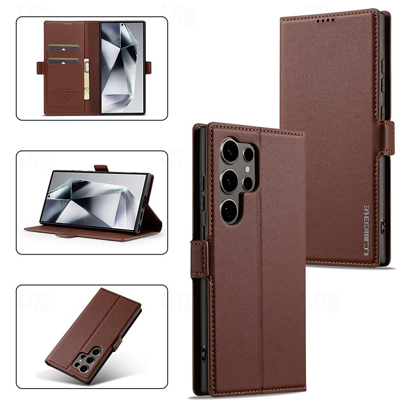 Phone Case For Samsung Galaxy S25 S24 S23 S23 FE S22 S21 Ultra Plus A55 5G A35 5G A15 A14 Back Cover Wallet Case with Stand Holder Magnetic Card Slot Retro TPU PU Leather