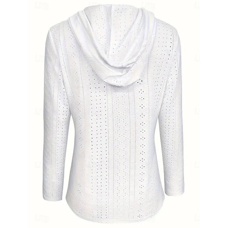 Women's Pullover Elegant Casual Casual Hooded Buttons Long Sleeve White Spring Fall3