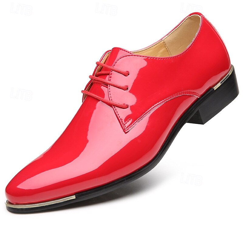 Stylish Men's Red Patent Leather Oxford Shoes - Perfect for Formal Events and Stylish Outings3