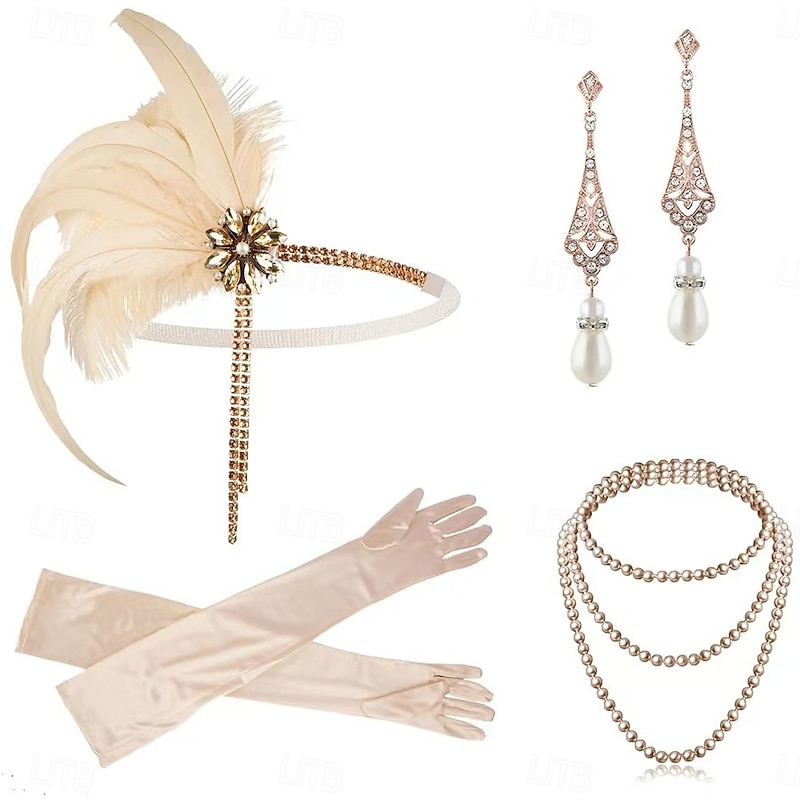 Vintage 1920s The Great Gatsby Flapper Headband Accesories Set Charleston Wedding Guest Feather Fashion Fancy Dress Women's Masquerade Wedding Reception Bachelorette Party Festival Adults' Bracelet3