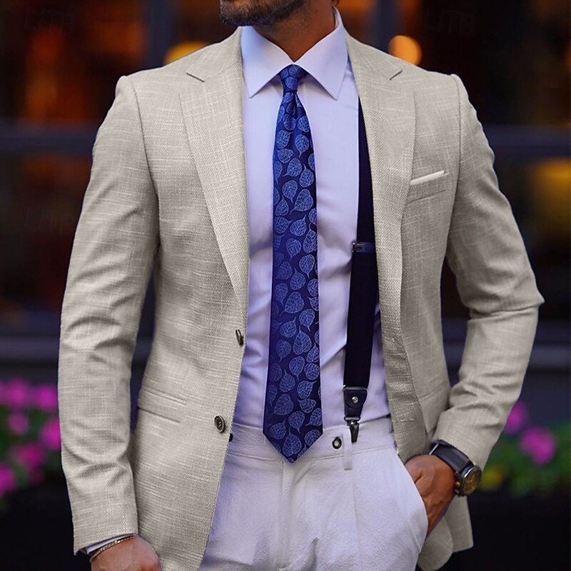 Men's Graduation Blazer Business Cocktail Party Wedding Party Fashion Casual Spring &  Fall Polyester Solid Color Pocket Buttons Comfortable Single Breasted Blazer Coffee Light Blue Gray2