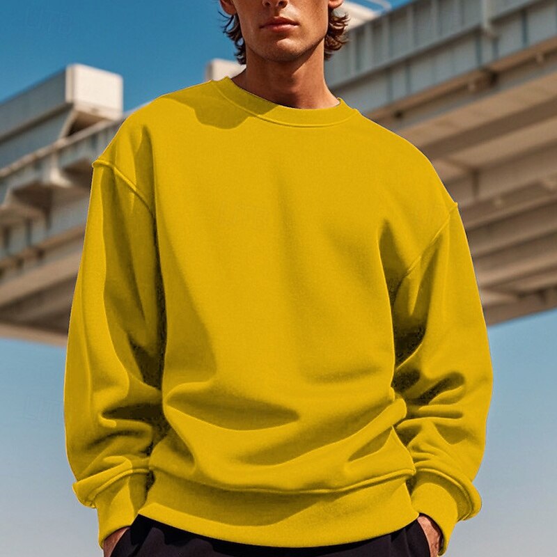 Men's Sweatshirt Black White Yellow Red Navy Blue Crew Neck Plain Patchwork Sports & Outdoor Daily Holiday Polyester Streetwear Basic Casual Spring & Fall Clothing Apparel Hoodies Sweatshirts Long 5