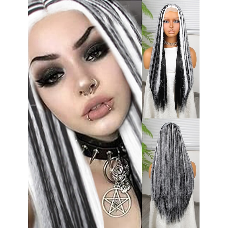 Synthetic Lace Wig Straight Style 30 inch Multi-color Middle Part U Part Wig Women's Wig Black / Gold