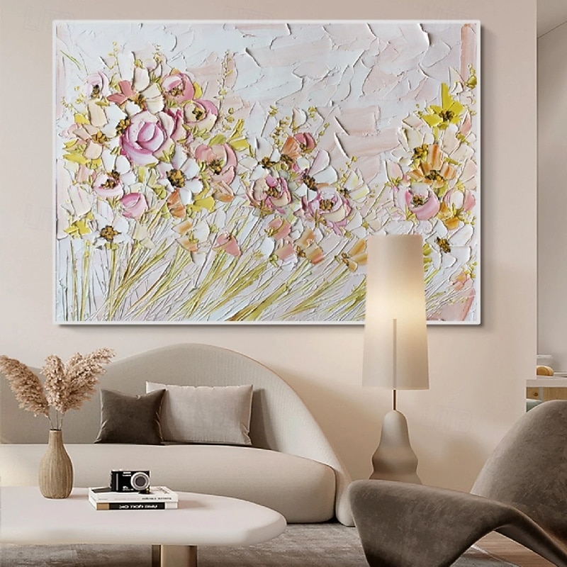 100% handmade 3D White Flowers Painting on canvas Oil Painting Hand painted Abstract Canvas Painting Handmade Flower painting Wall Art Picture for Living Room Bedroom Decor4