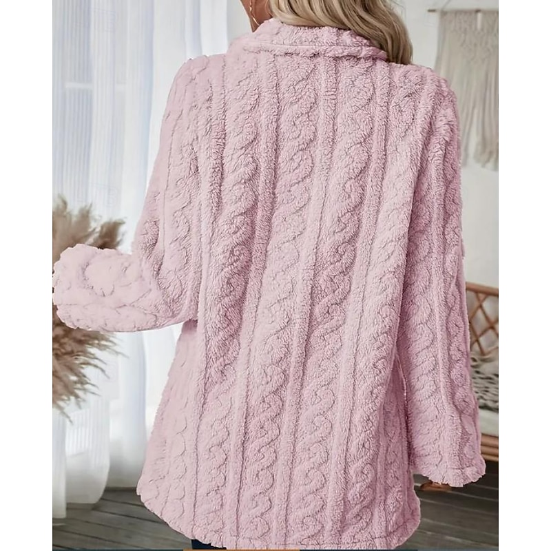 Women's Coat Outdoor Street Daily Wear Fall Winter Regular Coat Regular Fit Thermal Warm Breathable Stylish Casual Jacket Long Sleeve Solid Color with Pockets White Pink2