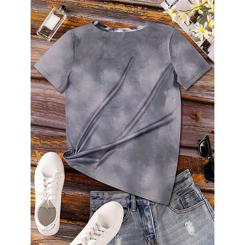 Halloween Women's T Shirt Skulls Tee Print Casual Short Sleeve Crew Neck Gray Summer2