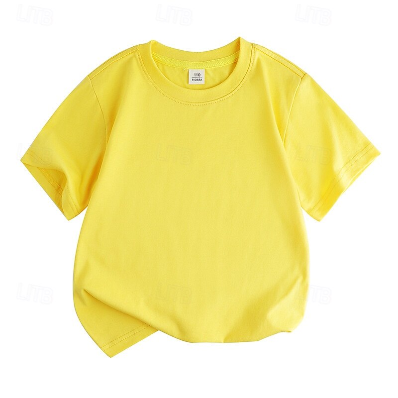 Unisex Boys Girls' 3D Solid Color Tee Short Sleeve Summer Spring Fashion Basic Kids 4-12 Years Crew Neck Outdoor Casual Daily Regular Fit4