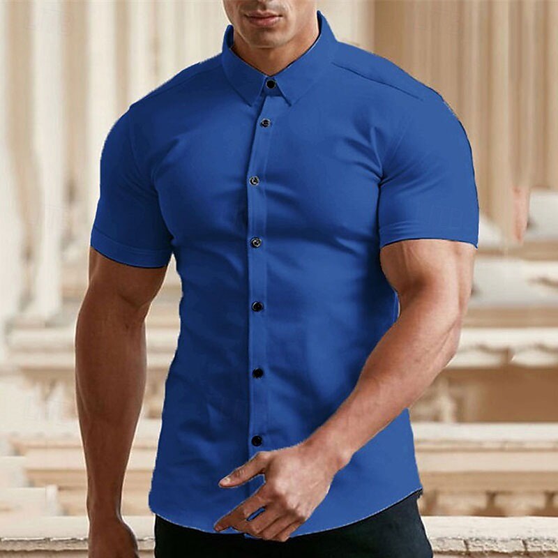 Men's Summer Shirt Casual Shirt Button Up Shirt Black White Red Green Dark Blue Short Sleeve Plain Turndown Vacation Street Button-Down Clothing Apparel Fashion Leisure2