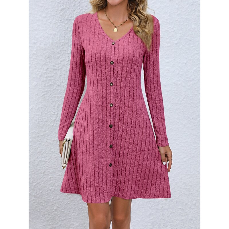 Women's Little Black Dress A Line Dress Fashion Workfashion Long Dress Maxi Dress Button V Neck Long Sleeve Plain Regular Fit Black Pink Green Spring Fall S M L XL 2XL4