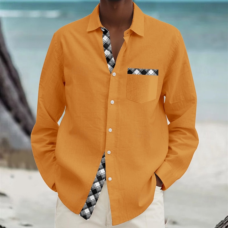 Men's Beach Shirt Button Up Shirt Long Sleeve Hawaiian Casual Vacation Daily Fall Winter Spring & Summer Turndown Collared Shirts Button Up 3D Print Yellow Blue Fuchsia