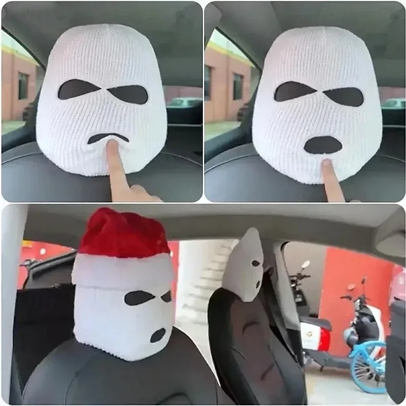 Car Seat Cover Masked Person Knitted Headgear Halloween Headrest Cover Decoration2