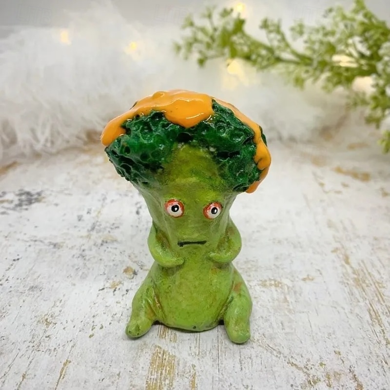 Cranky Carrot Figurine, Screaming Pickle, Handmade Cute Emotional Support Celery Broccoli Buddy, Miniature Scare Corn Sculpture for Desk Home Office Decoration4
