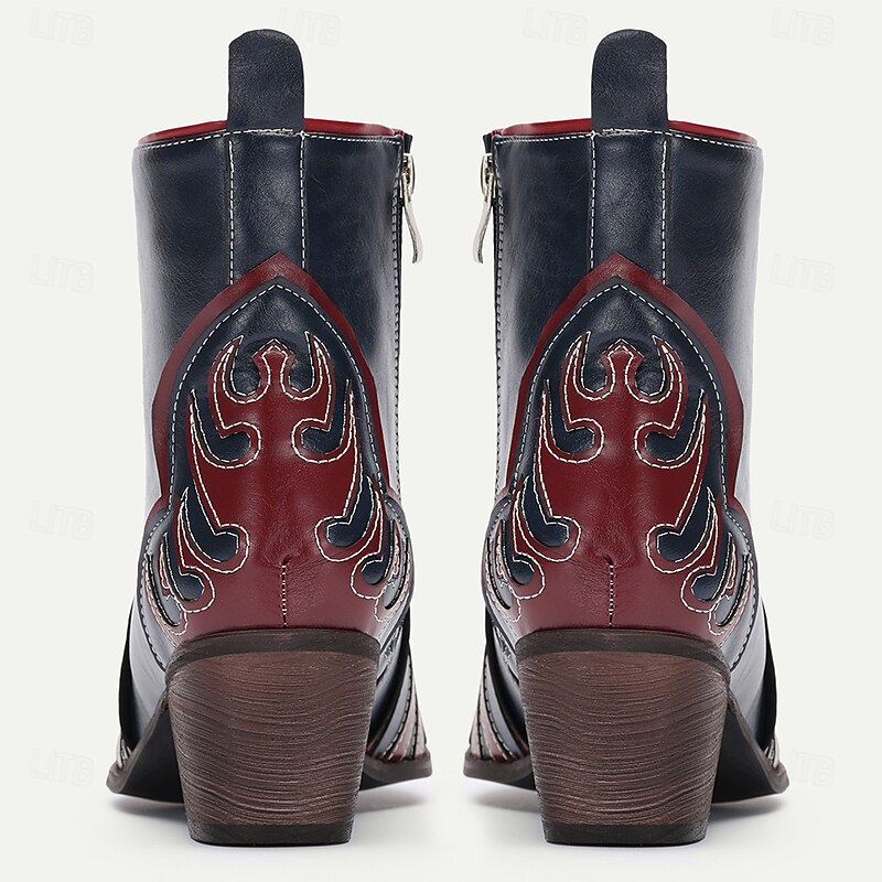 Men's Western Flame Embroidered Cowboy Boots - Pointed Toe Faux Leather Ankle Boots in Multiple Colors, Perfect for Rodeos, Country Music Events, and Casual Wear4