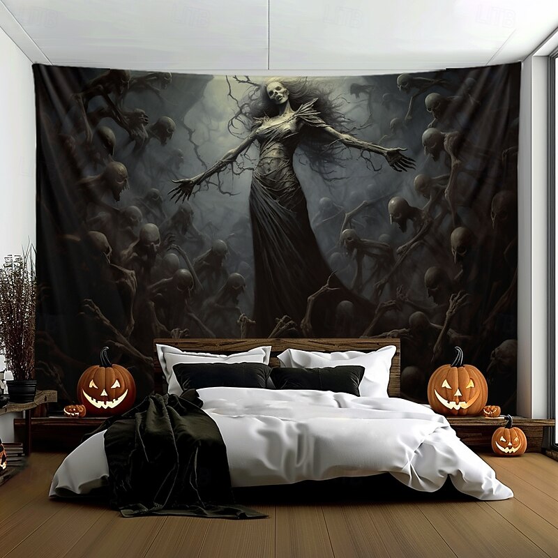 Halloween Decorations Skeletons Ghost Hanging Tapestry Wall Art Large Tapestry Mural Decor Photograph Backdrop Blanket Curtain Home Bedroom Living Room Decoration2