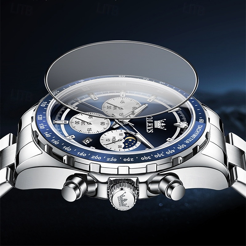 New Olevs Brand Men'S Business Steel Belt Watch Luminous Calendar Small Three-Hand Moon Phase Fashion Trend Quartz Watch Waterproof Sports And Leisure Watches4