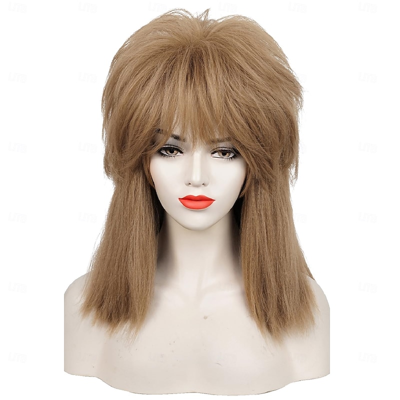Brown Mullet Wigs for Women Tina Rock Diva Wig , 70s 80s Rocker Wig Shaggy Wig Punk Wig Cap for Carnival Costume Party Cosplay Halloween Wigs2