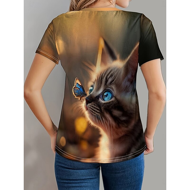 Women's T Shirt Casual Print Short Sleeve Regular Tops Daily Brown Summer2