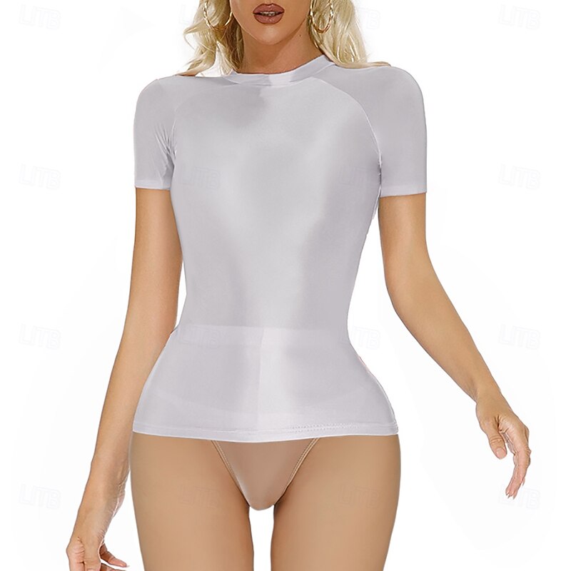 Dance Costumes Activewear Pole dance Top Pure Color Women's Performance Training Short Sleeve High Nylon2