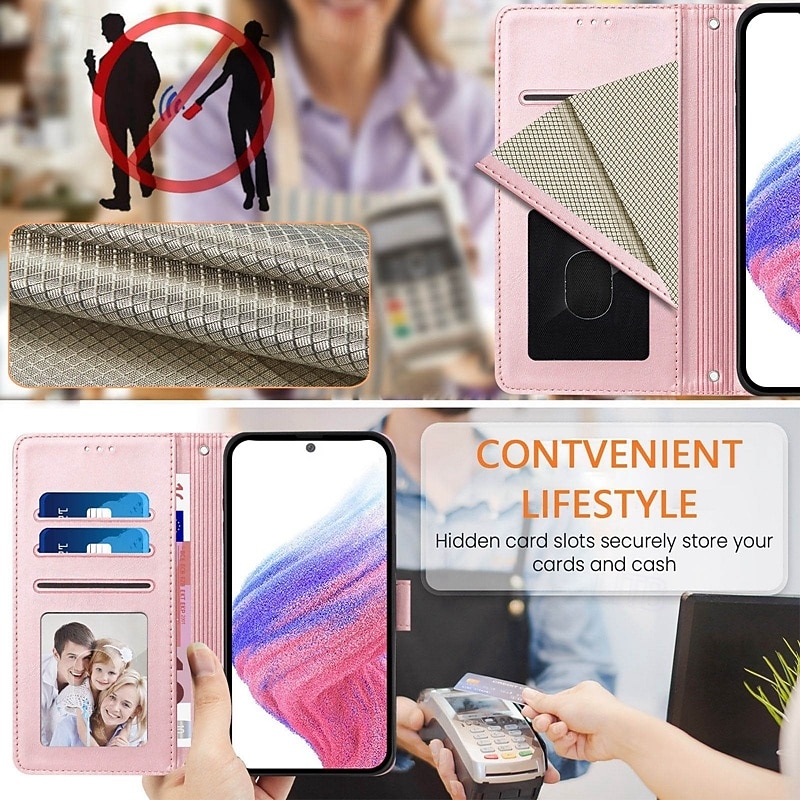 Phone Case For Samsung Galaxy S25 S24 S23 S23 FE S22 S21 Ultra Plus A55 5G A35 5G A25 A15 Back Cover with Stand Holder Magnetic with Wrist Strap Retro TPU PU Leather3