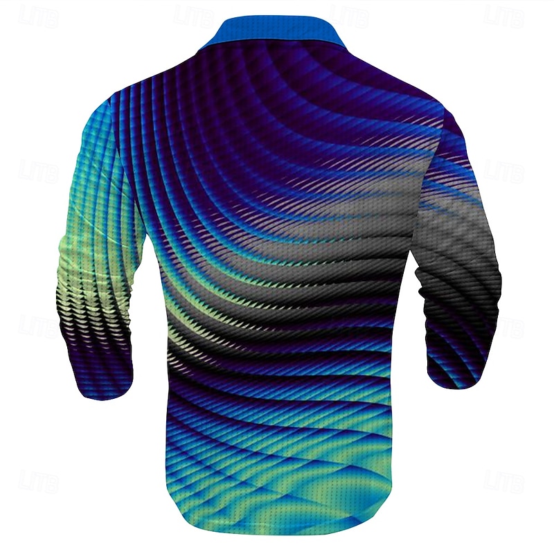 Men's Waffle Polo Shirts Golf Shirt Long Sleeve Polo Shirts Collared Shirts Business Casual Vacation Wear Formal Wear Festival Wear Buttons 3D Print Summer Blue2