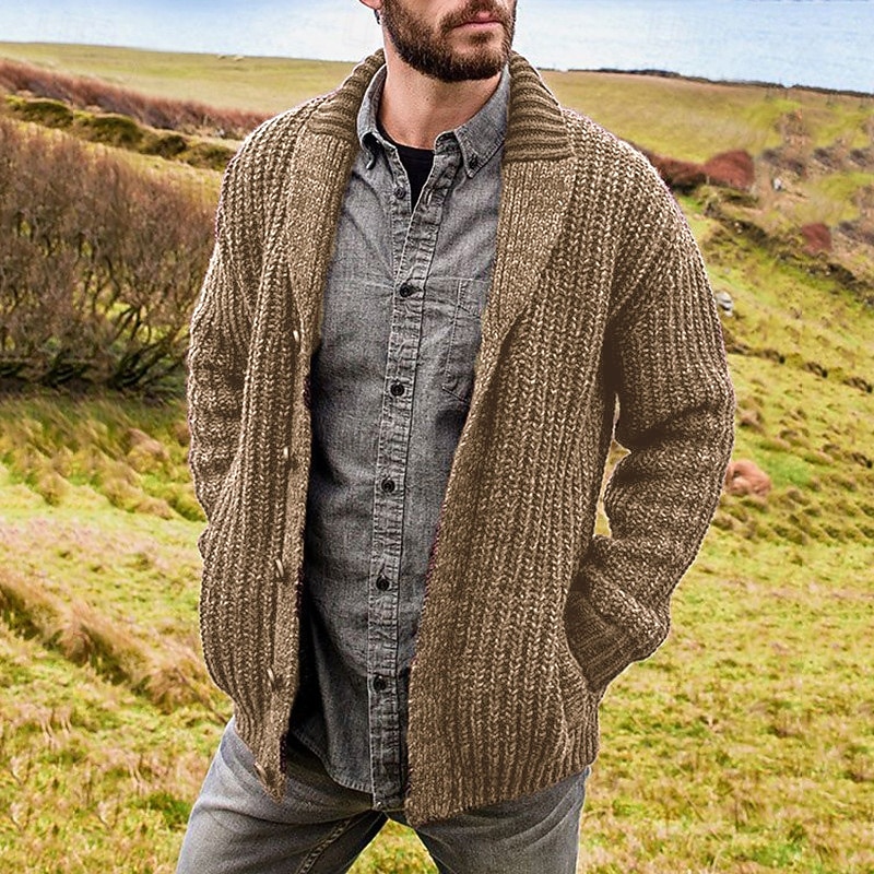 Men's Sweater Cardigan Sweater Cropped  Sweater Knitwear Knit Knitted Shawl Collar Modern Contemporary Dailywear Casual Clothing Apparel Spring Fall Blue Red S M L2