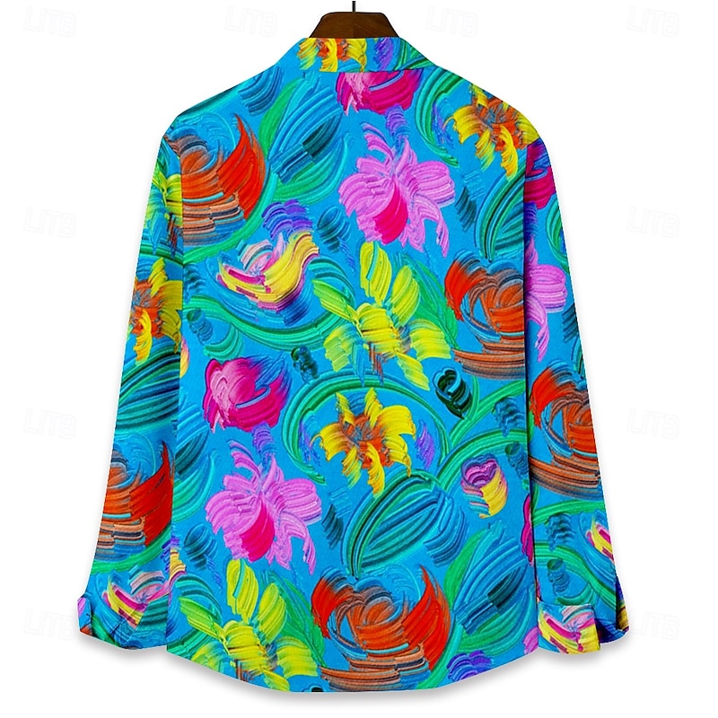Men's Floral Beach Shirt Summer Hawaiian Shirt Button Up Shirt Long Sleeve Shirt Collared Shirts Hawaiian Casual Vacation Daily Yellow Blue S M L2