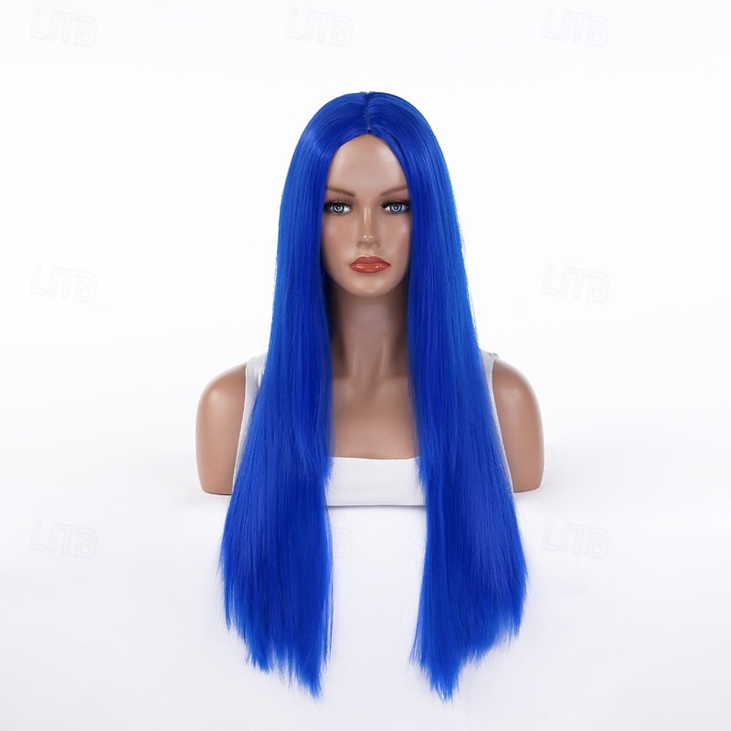 Cosplay Costume Wig Straight Middle Part Wig Long Light Pink Wine Red Pale Gold Milk gold flax yellow Synthetic Hair Women's Blonde Pink Red3