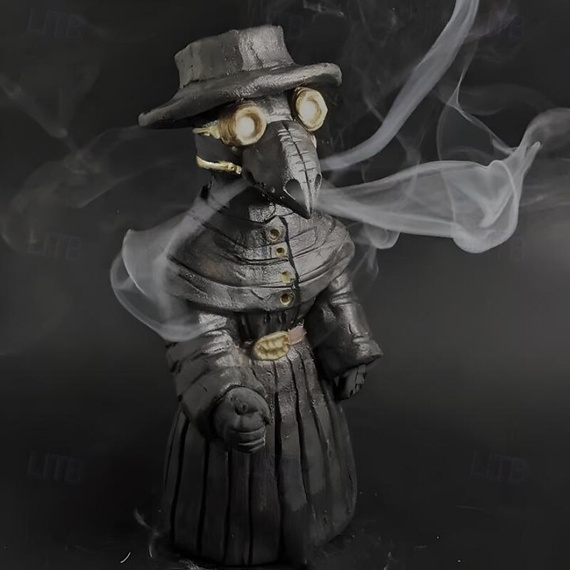 Plague Doctor Cone Incense Burner Halloween Intricately Designed Resin Holder for Incense Cones - Historical Decor with Smoking Beak and Mouth - Black, 80g